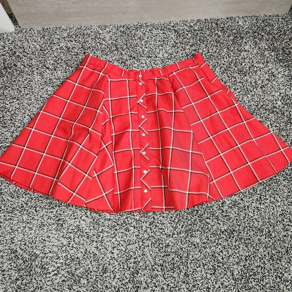 DIXXON Daytona Nascar RED PLAID CHECKERED PEARL SNAP SKIRT Punk Emo Skater Y2k M